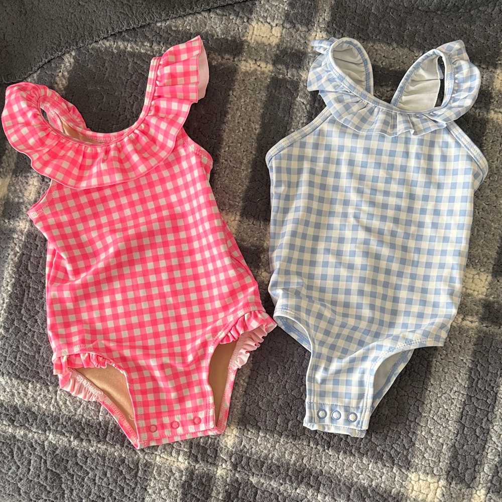 12 m Pink and Blue Gingham Kids One Piece Set